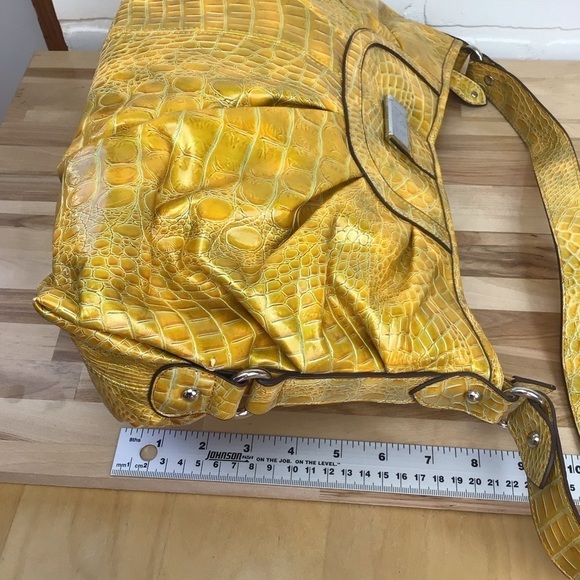 KGB Studio yellow handbag shoulder vegan leather croco pattern maximalist sunny - Picture 7 of 13
